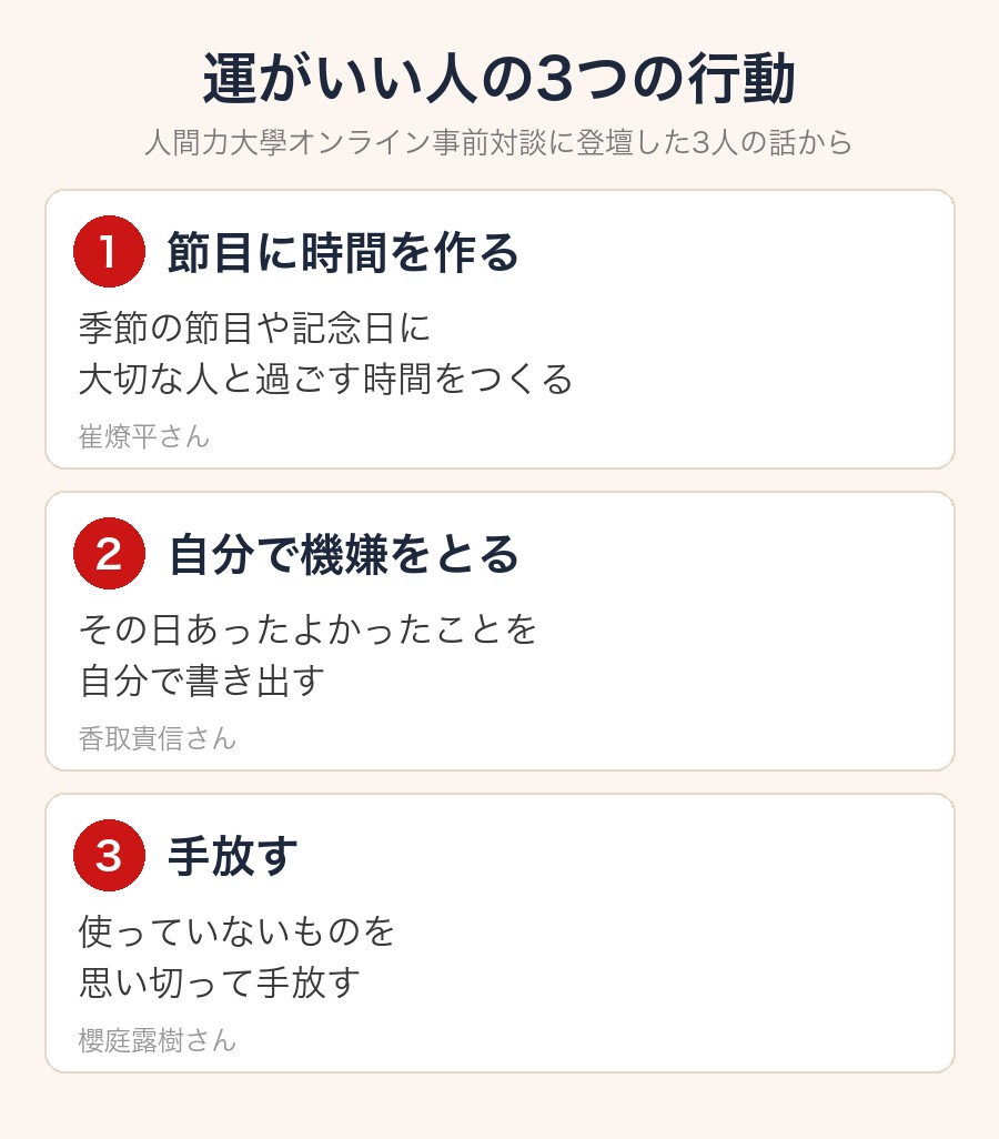 運がいい人の3つの行動(節目に時間を作る・自分で機嫌をとる・手放す)